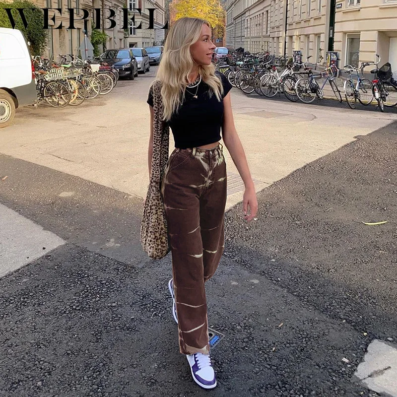

Mandylandy Women Vintage High Waist Denim Pants Lady Elegant Hip Hop Loose Straight Jeans 2021 New Fashion Female Trousers