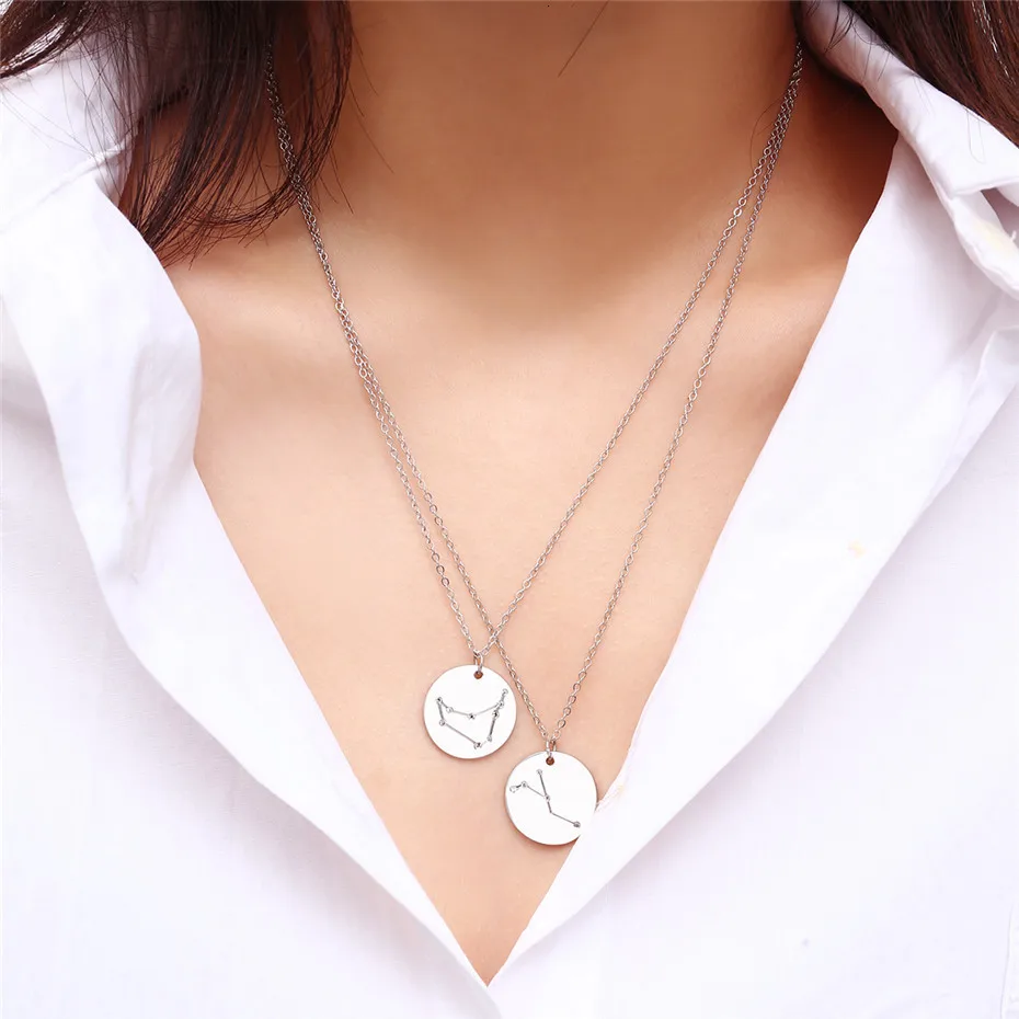 Ingemark 12 Zodiac Constellations Pendant Choker Necklace Birthday Gift Personalized Crystal Leo Libra Women Long Chain Necklace