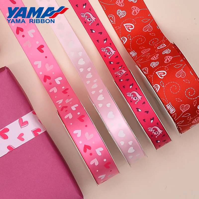 

YAMA Heart Printed Ribbon 9 16 22 25 38mm 100Yards/roll Grosgrain/Satin Ribbons for Wedding Party DIY Decoration Gifts Package