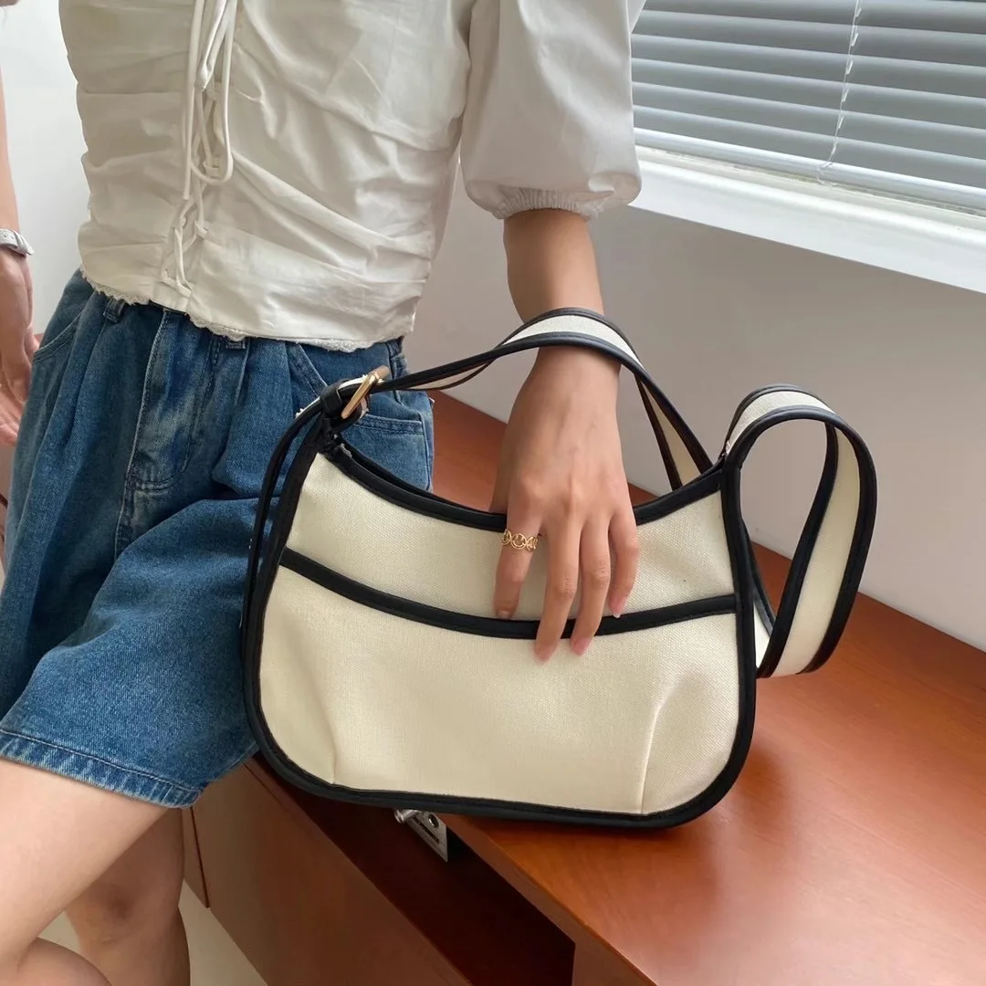 

2021 New Canvas Pu Stitching Crescent Bag Luxury Designer Purses and Handbags Ladies Fashionable Purse and Handbag Channels Bags