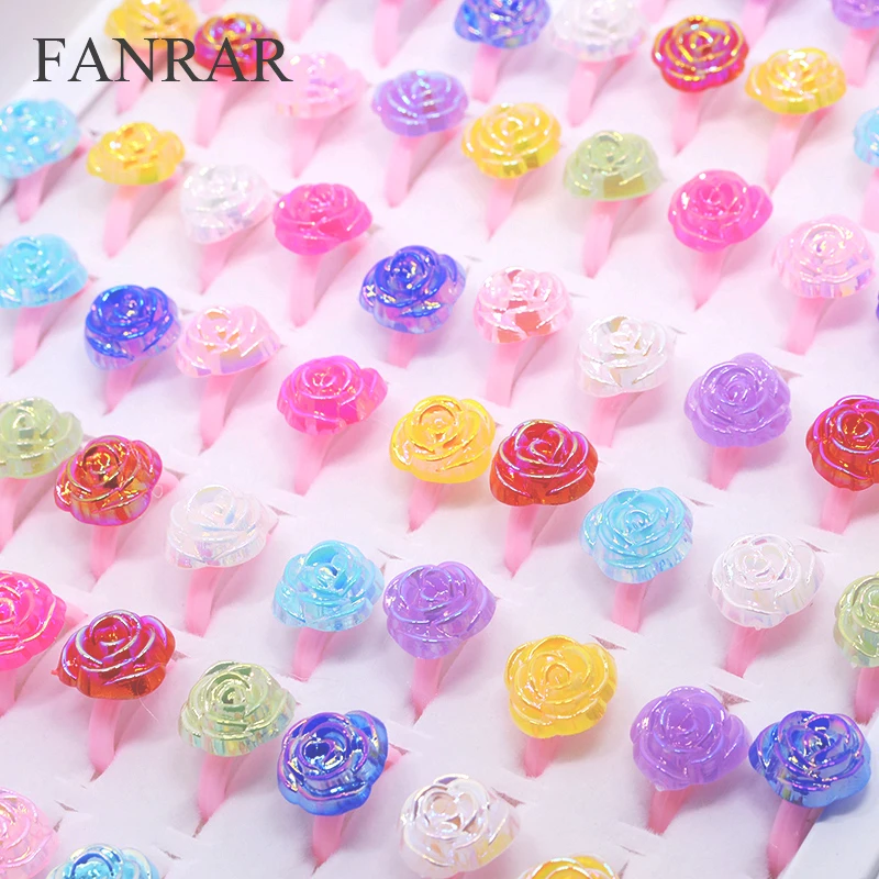 Детские Кольца с цветными розами регулируемые вечерние кольца для девочек 20