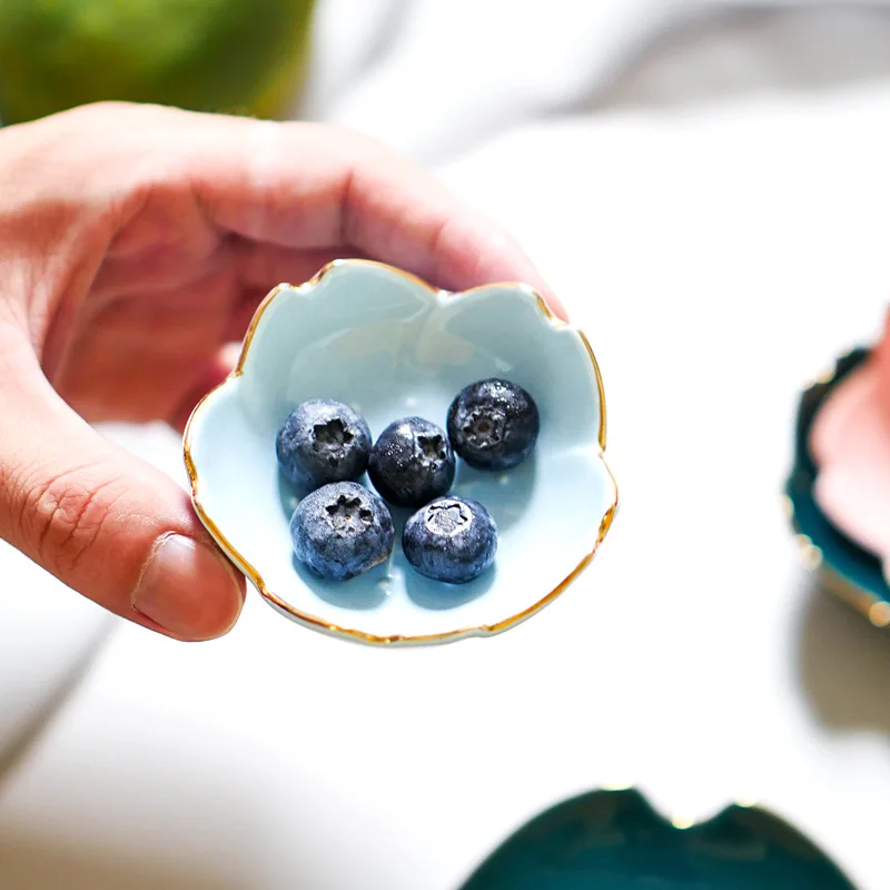 

Flower Ceramic Seasoning Dipping Bowl Sakura Dish Cherry Blossom Trinket Plate Sauce for Kitchen
