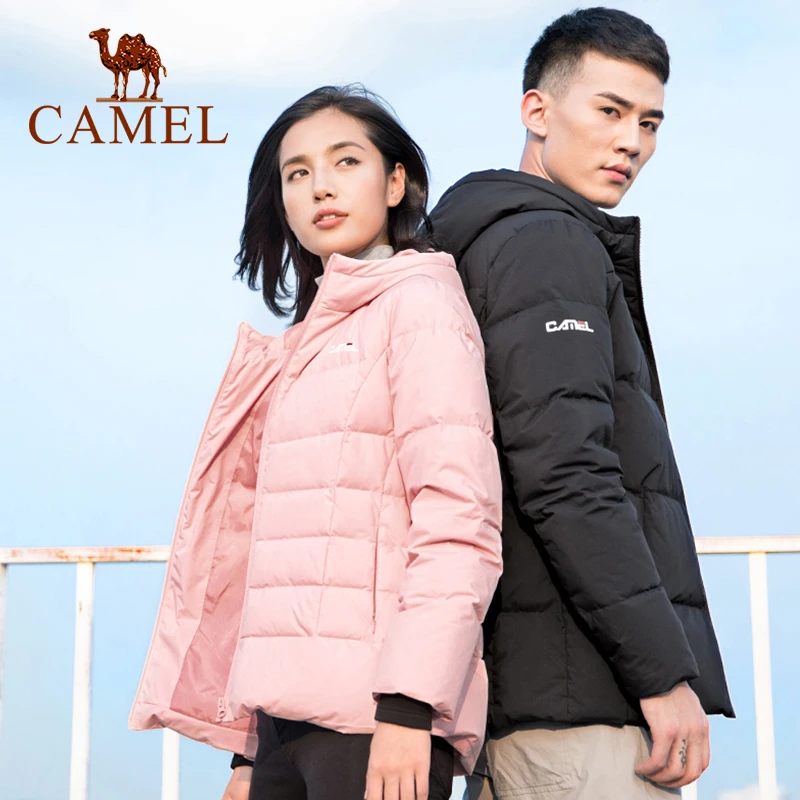 CAMEL Couple Outdoor Down Jacket Autumn Winter Hooded Mid-length Coats Warm Cold Men And Women Thick And Comfortable Down Jacket