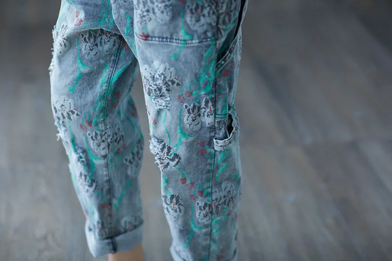 0349 Комбинезоны на подтяжках Женские винтажные свободные джинсовые комбинезоны для женщин без рукавов женские джинсовые комбинезоны с принтом модные