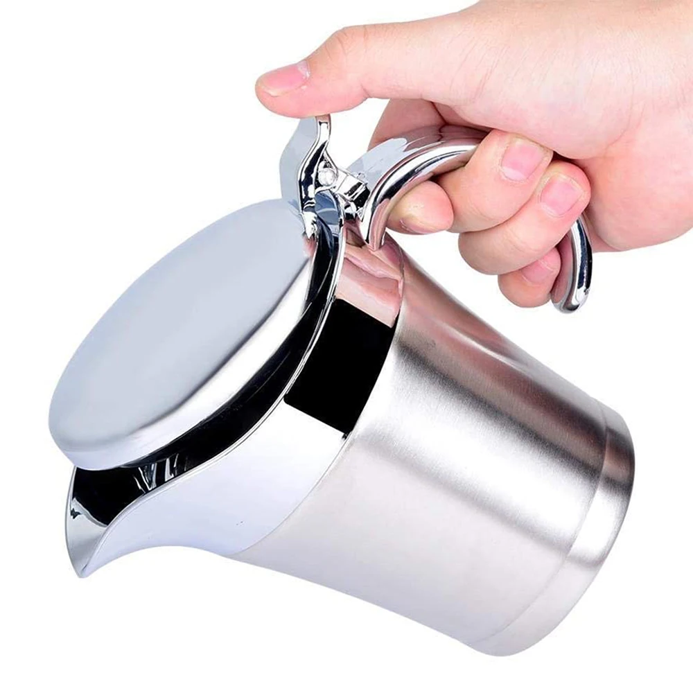 

450/750ml Stainless Steel Oil Pot Gravy Container Boats Dining Table Serve Jug Custard Cream Ketchup 2-LayerInsulated Thermal