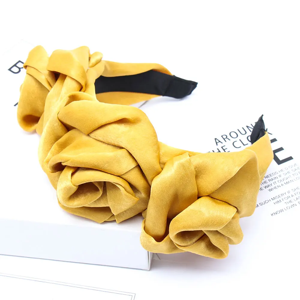 Yellow (chiffon) Однотонный Шифоновый Цветок Розы ободки для женщин девушек элегантные повязки для волос невесты женские аксессуары для волос вечерние праздничные волосы обруч - Цвет: Yellow (chiffon)