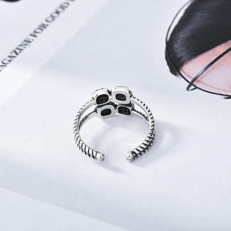 

S925 Sterling Silver Vintage Punk Style Shiny Zircon Stone Ring Stackable Index Finger Ring Jewelly for Women Party Gifts 2021