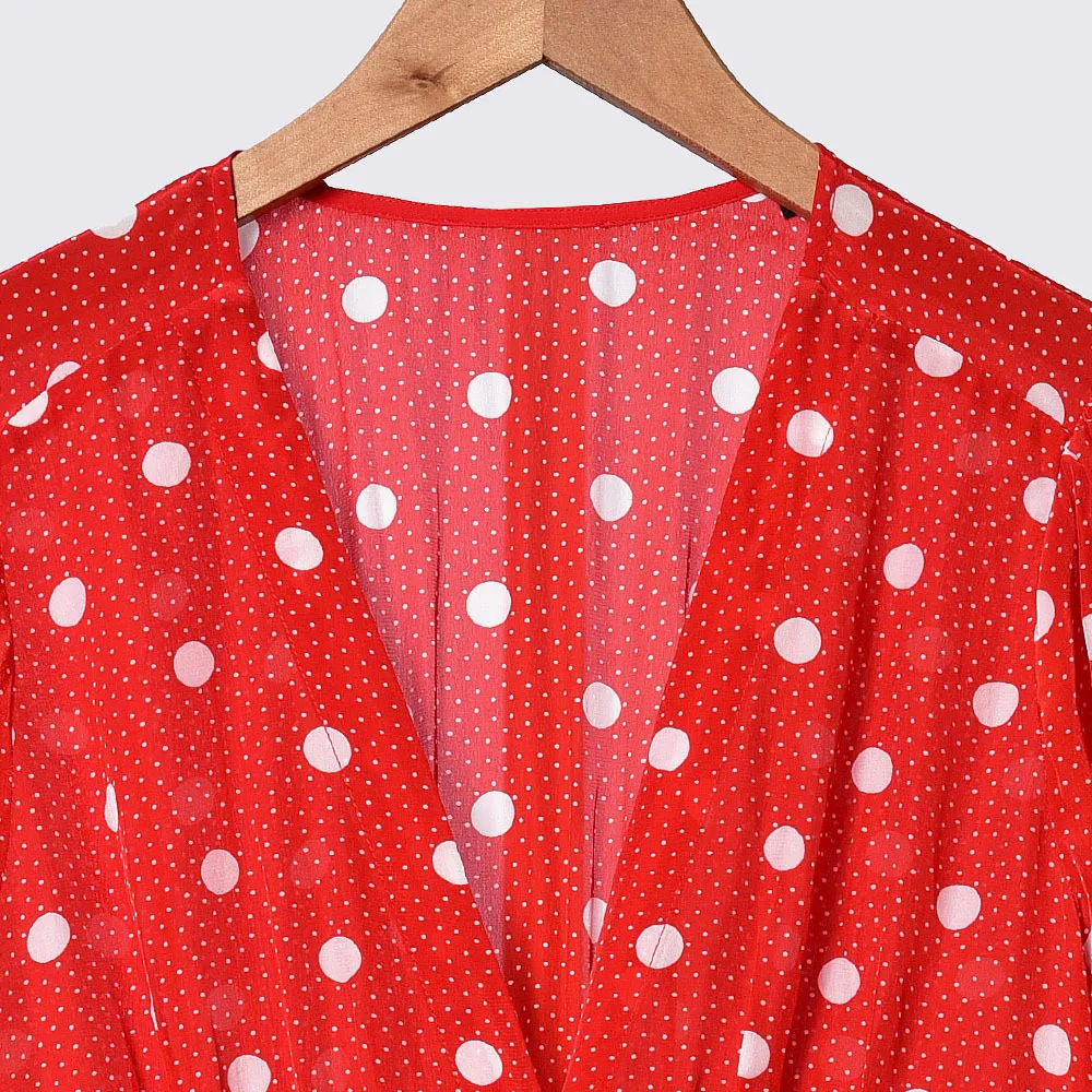 

Women Dress Spring / Summer 2021 Polka-dot Printed V-neck Waist Dress