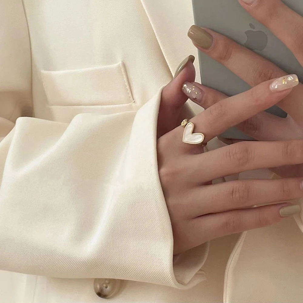 

Women Trendy Heart Rings Minimalist Aesthetic Drop Of Oil Open Rings Female Dinner Party Charming Rings Jewelry Gift