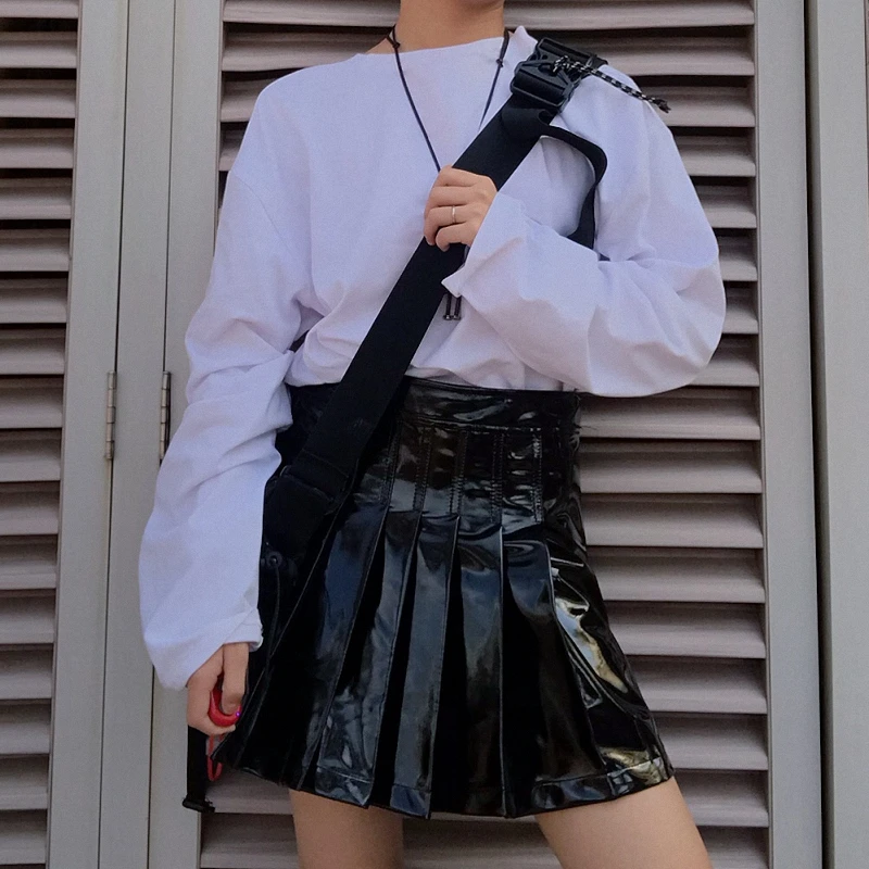 New Summer Skirts Women Harajuku Skirt Vintage Pu Skirts Loose High Waist Skirts Fashion Leather Skirts Casual Zip Skirts Female