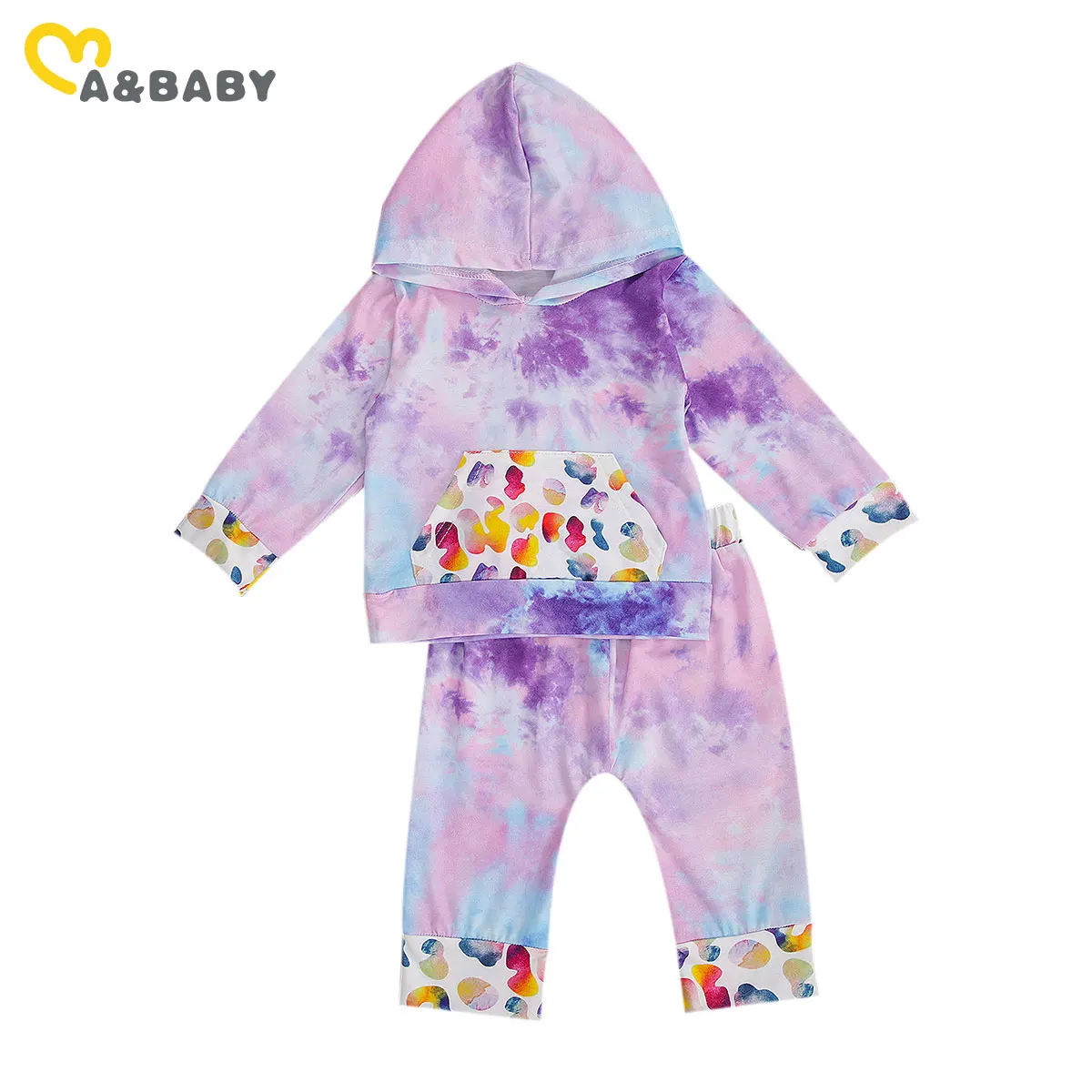 

Ma & Baby/осенний комплект одежды для новорожденных девочек 0-24 месяцев, одежда с галстуком-краской, топ с капюшоном и длинными рукавами, штаны, к...