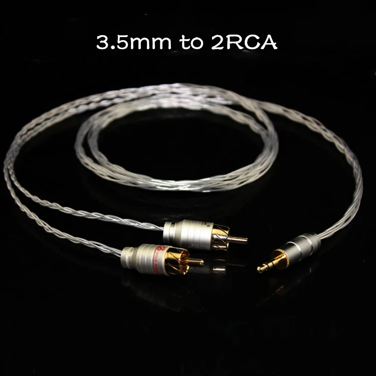 3 5 мм до 2 RCA один на два аудио кабеля посеребренный 2rca кабель для компьютерного