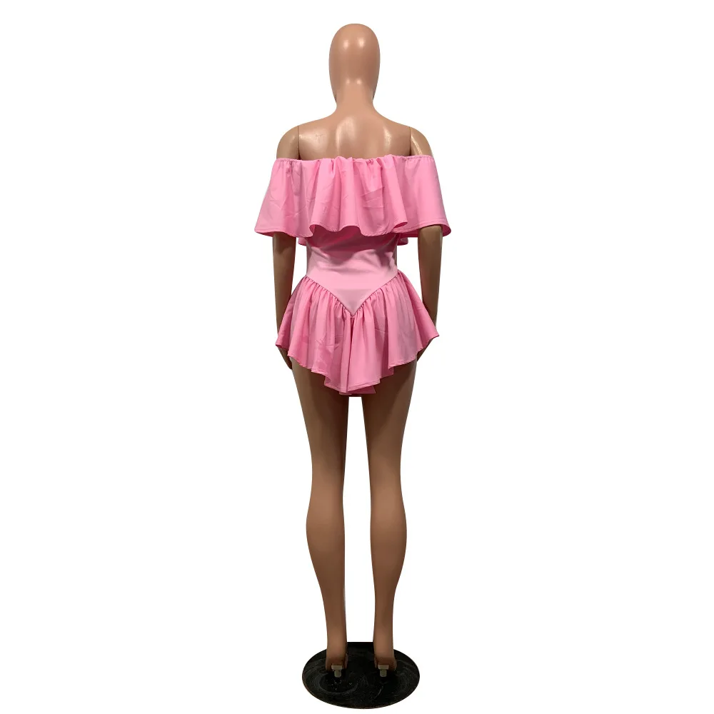 

Cascading Ruffle Sweet One Piece Overall for Women Slash Neck Butterfly Sleeve Beach Outfits Summer Off Shoulder Pleated Romper