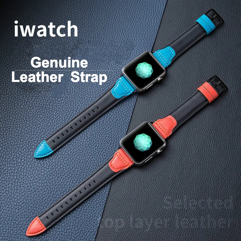 2 Color Matching For Apple Watch Band Strap 38mm 40mm 42mm 44mm, Genuine Leather Replacement Strap SE Series 6 5 4 (44mm)
