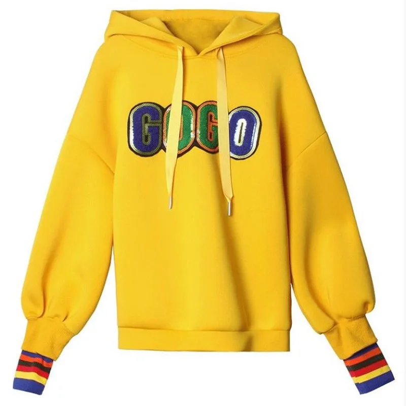 

Trendy women hoodies 2020 autumn warm tops loose hoody ladies hoodie Embroidered lantern sleeve coat women's Chic streetwear