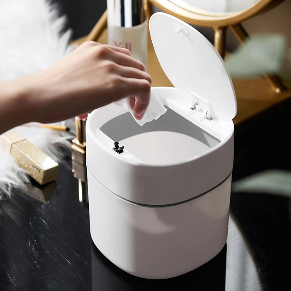 

Mini Desktop Trash Can Home Kitchen Desktop Wastebasket With Lid Press Type Garbage Can Car Rubbish Bucket Waste Storage Box