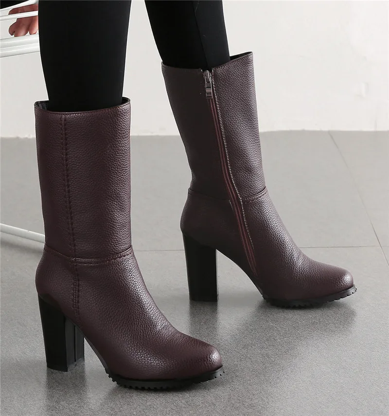 

ASUMER big size 34-43 fashion mid calf boots women round toe zip autumn winter boots thick high heels ladies prom boots 2020