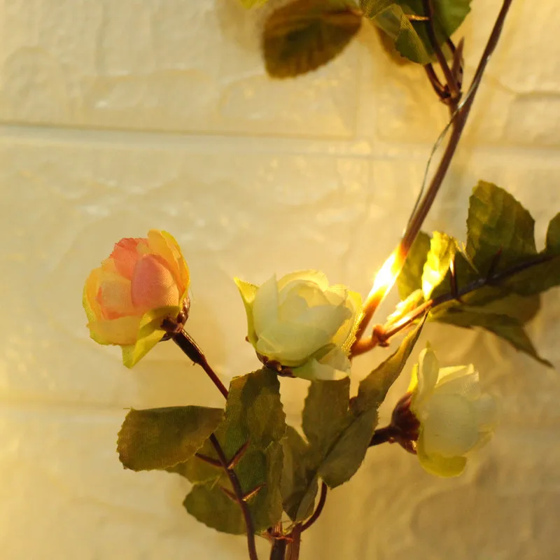 

2M 20LEDs Artificial Rose Garland Lights Flowers Rose Fairy Lights LED Battery Operated DIY Hanging Lights for Home Decoration