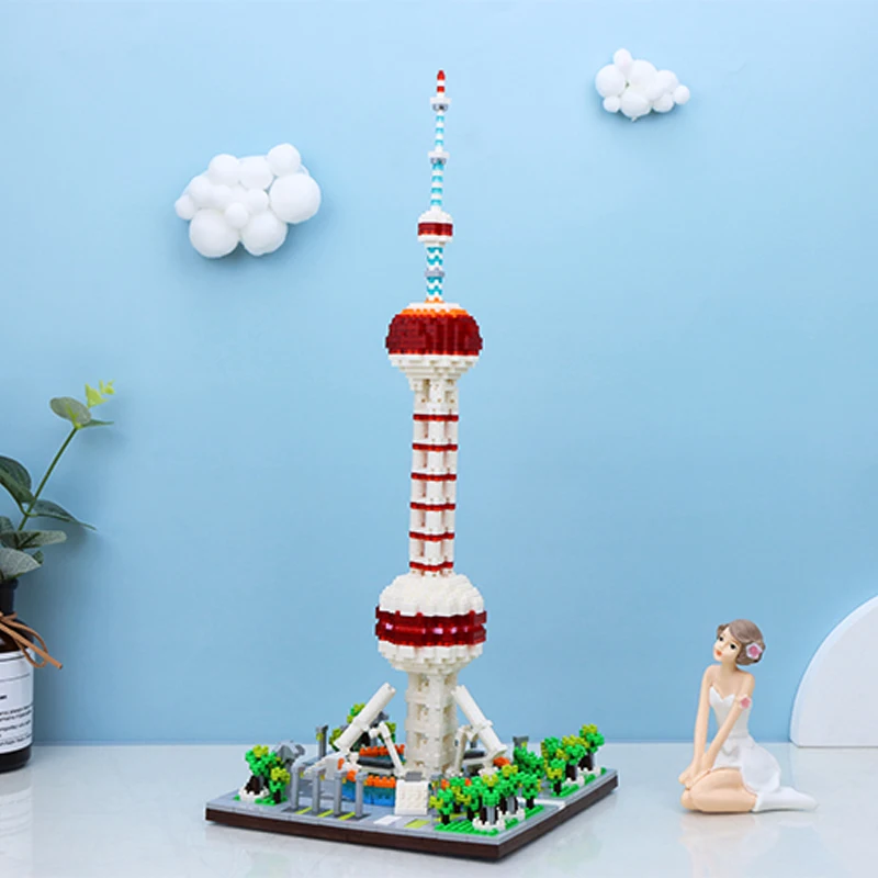 

Lezi 8006 World Architecture Oriental Pearl TV Tower 3D Model DIY Mini Diamond Blocks Bricks Building Toy for Children no Box