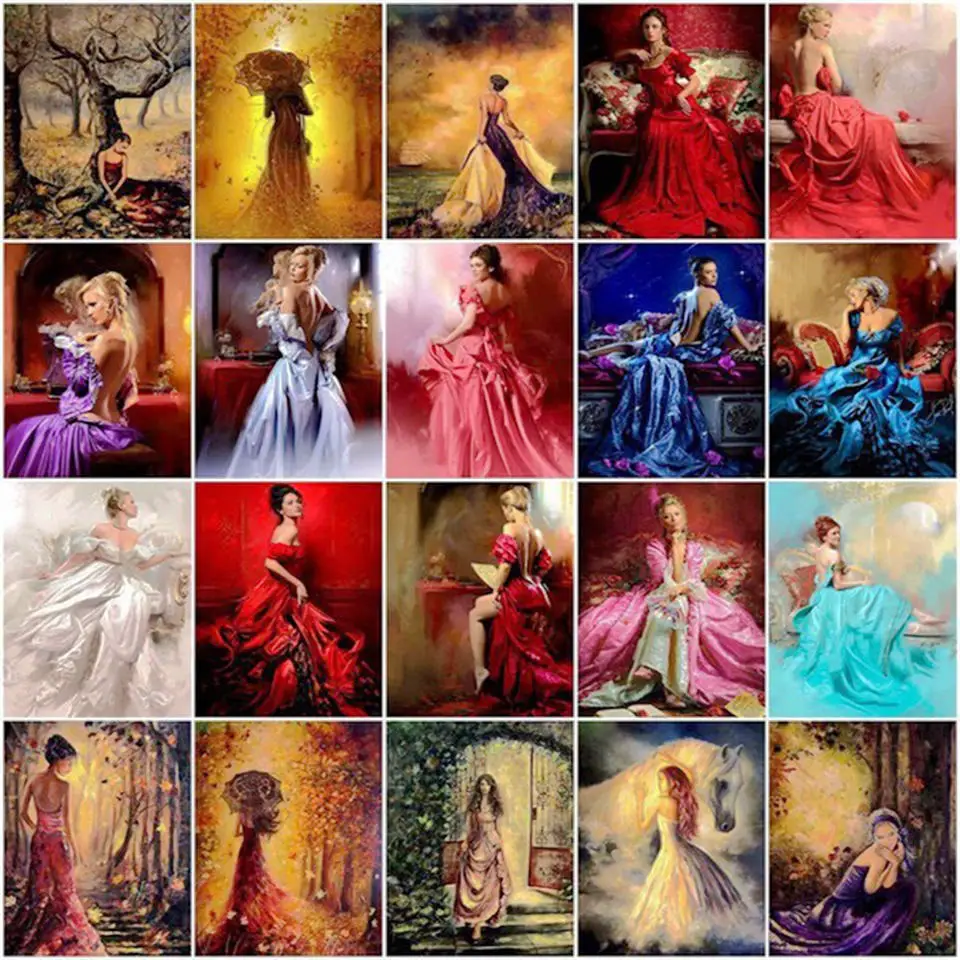 

5D DIY hand sewing full square diamond painting"Evening Dress Lady"Mosaics cross stitch home decoration wall plastering art gift