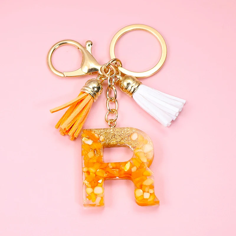 Модные оранжевые Брелоки для ключей с 26 инициалами женщин брелоки подвесками из