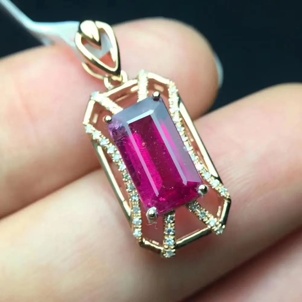 Ювелирные изделия Pure18 K розовое золото 100% Природный красный турмалин драгоценный