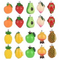 20pcs 10 styles resin pendants with platinum tone iron loops imitation fruit peach durian pineapple avocado mango