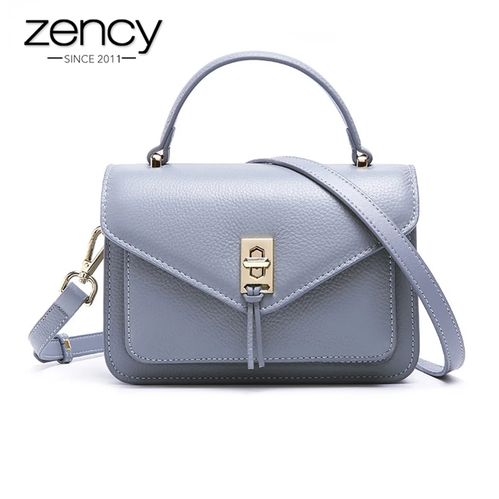Zency, простой дизайн, женская сумка-тоут, натуральная кожа, модная черная женская сумка через плечо, высокое качество, маленькие сумки с клапаном, синие