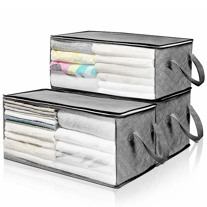 

Foldable Comforter Household Clothing Storage Box Dustproof Non-woven Quilt Storage Wardrobe Home Organizer dorm room essentials