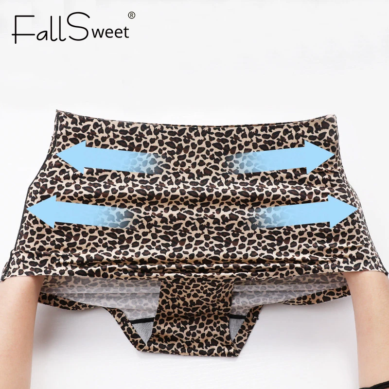 Женские бесшовные трусы FallSweet, трусики с высокой талией и леопардовым принтом, нижнее белье больших размеров от M до XXL