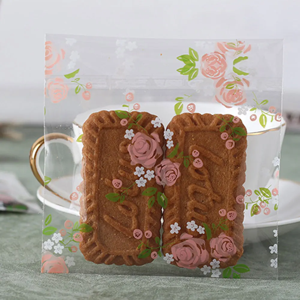 

100X Self Seal Adhesive Rose Flower Plastic Cellophane Cookies Candy Gift Bag BE