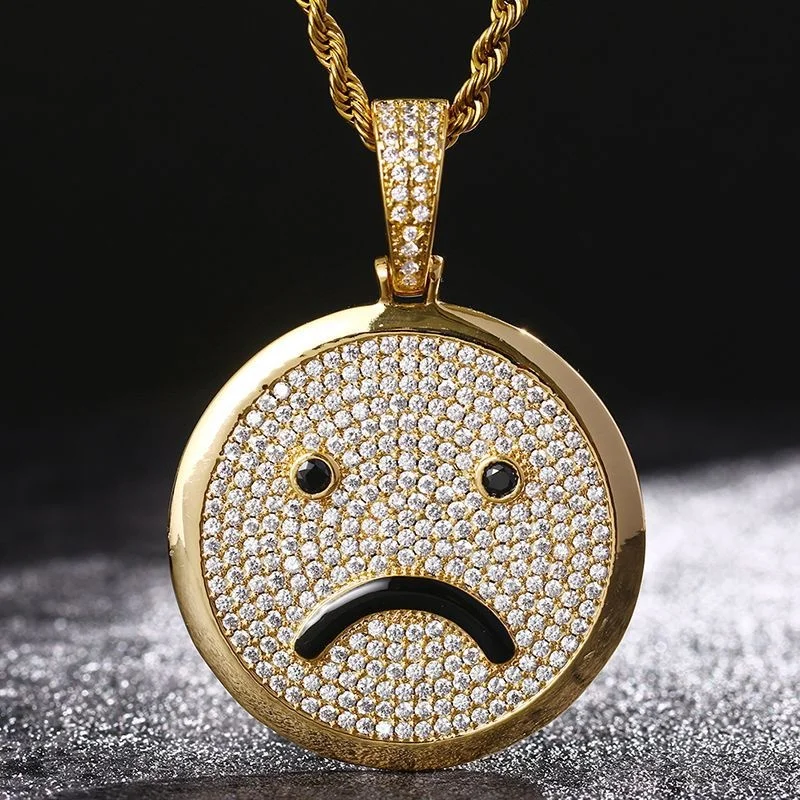 

New double-sided same classic cartoon smile expression Pendant with zircon hip hop trendsetter men's and women's jewelry