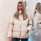 Модное короткое однобортное пальто в Корейском стиле с воротником-стойкой, Женская парка на осень и зиму, однотонная женская куртка