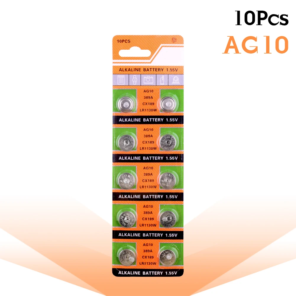 

YCDC 10pcs/pack 1.55V AG10 LR1130 389 SR1130 Button Batteries 189 LR54 Cell Coin Alkaline Battery for MP3 Player Toys watch