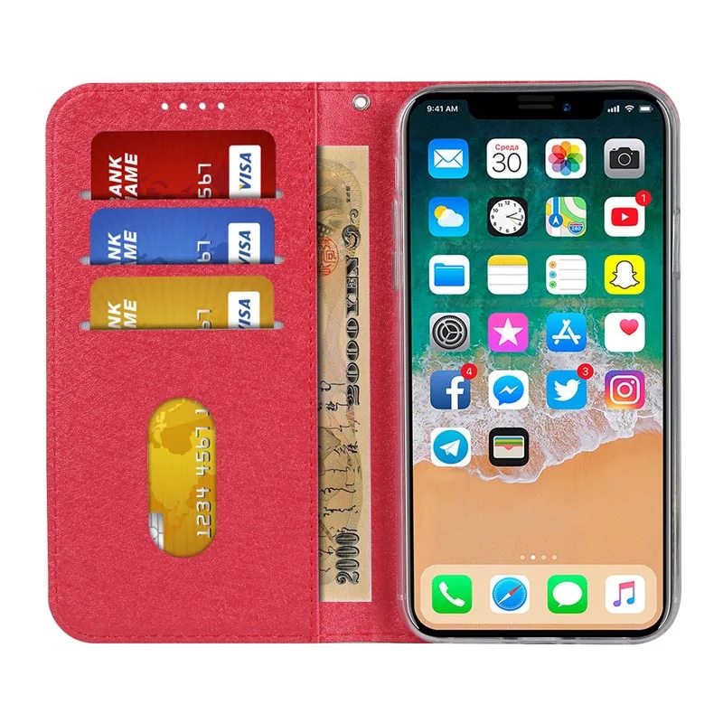 Чехол из искусственной кожи с шелковым узором для iPhone X Xs Магнитный флип-чехол