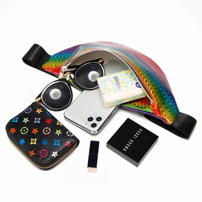 

Fashion Women Waist Pack Shinny Colorful Fanny Pack Holographic Shiny Waist Bum Bag For Sports Travel Party Festival Rave