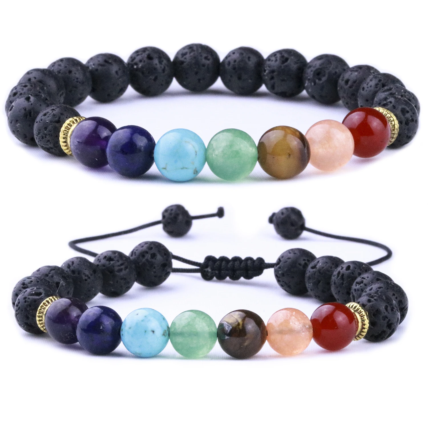 

8mm Lava Stone Weave 7 Chakra Healing Balance Beads Reiki Aromatherapy Essential Oil Diffuser Bracelet Jewelry