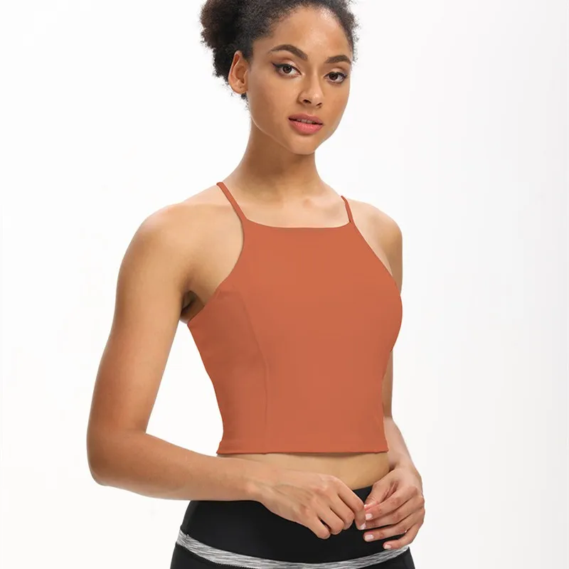

Yoga Women Sexy Camisole Thin Shoulder Strap Stretch Tight Running Sports Vest Quick-Drying Dance Training Top With Pad Autumn
