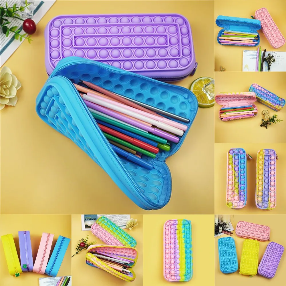 

Stationery Box Macaron Bag Push Bubble Toys Squishy Stress Reliever Toys Pencil Case Anti-stress Rainbow Fidget Toys Gifts