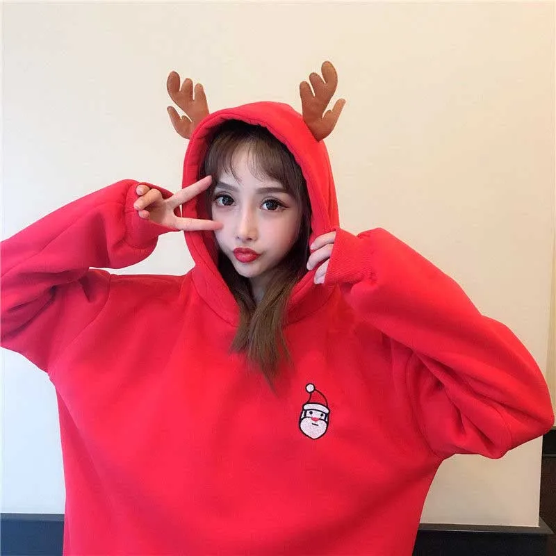 

Модные Мультяшные зимние свободные кавайные толстовки, женские топы, женские повседневные с длинным рукавом, женские рождественские джемп...