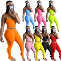 sexy 2 piece set women crop top and stacked leggings set casual jogging femme tracksuit outfits sportswear summer clothes 2020