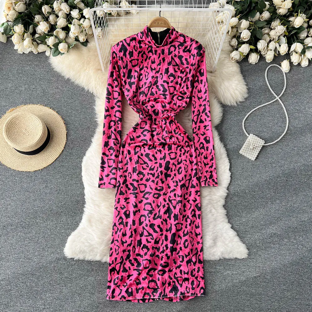 VANOVICH European and American Fashion Design Sense Is Thin Temperament Velvet Leopard Print Dress 2022 Spring Autumn New | Женская