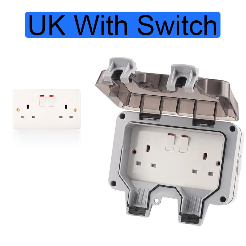 

IP66 Weatherproof Waterproof Outdoor Wall Power Socket 13A Suitable For large plug Double Socket With Switch UK Standard