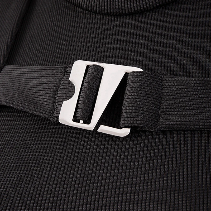

Spliced Black Buckle Knitting Turtleneck Sweater Loose Fit Long Sleeve Women New Fashion Tide Autumn Winter 2021 1DD3798