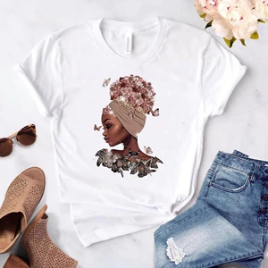 Vintage Black Girl Magic Print T-Shirt Women Aesthetic Clothes 2022 Fashion Batterfly Tshirt Femme Melanin Poppin T Shirt Female