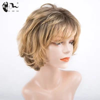 synthetic short bob wig straight ombre cosplay black yellow grey wigs for women daily use xishixiuhair