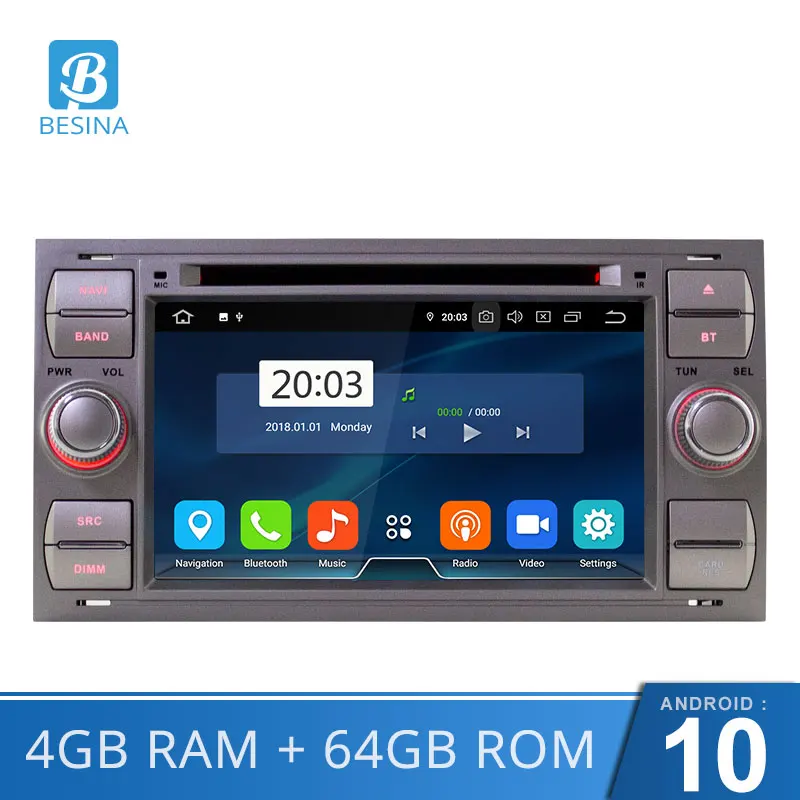 Автомобильный DVD плеер Besina 8 ядер Android 10 для FORD Focus Mondeo Kuga Wi Fi GPS радио 4 Гб + 64