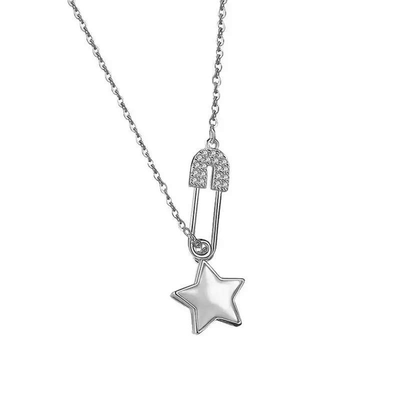 

925 Sterling Silver Shell Star Paper Clip Necklace for Women Simple Chain Party Jewelry Wholesale