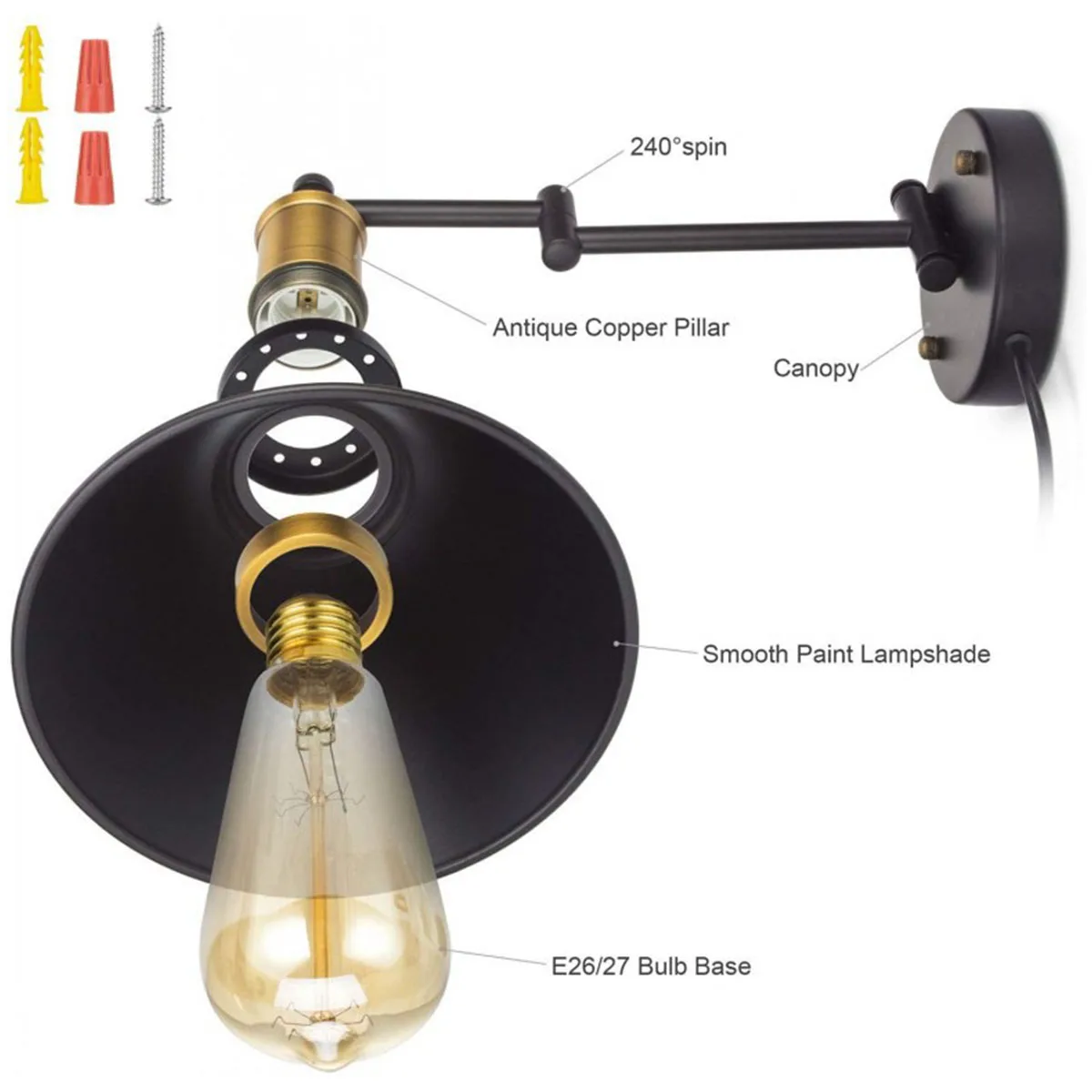 

Retro Loft Style Iron Industrial Wall Lamp Sconce Lights E27 Bulb Adjustable Swing Metal Art Restaurant Cafe Bedroom Wall Lamp