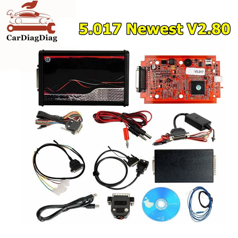 Newest Online 2.80 EU Red KESS V5.017 OBD2 Manager Tuning Kit KTAG V7.020 4 LED Adapters 2.25 Full Set ECU Programmer